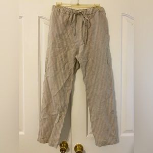 Karen Kane Tan Black Pinstripe Linen Pants with Drawstring Tie Waist Size Med